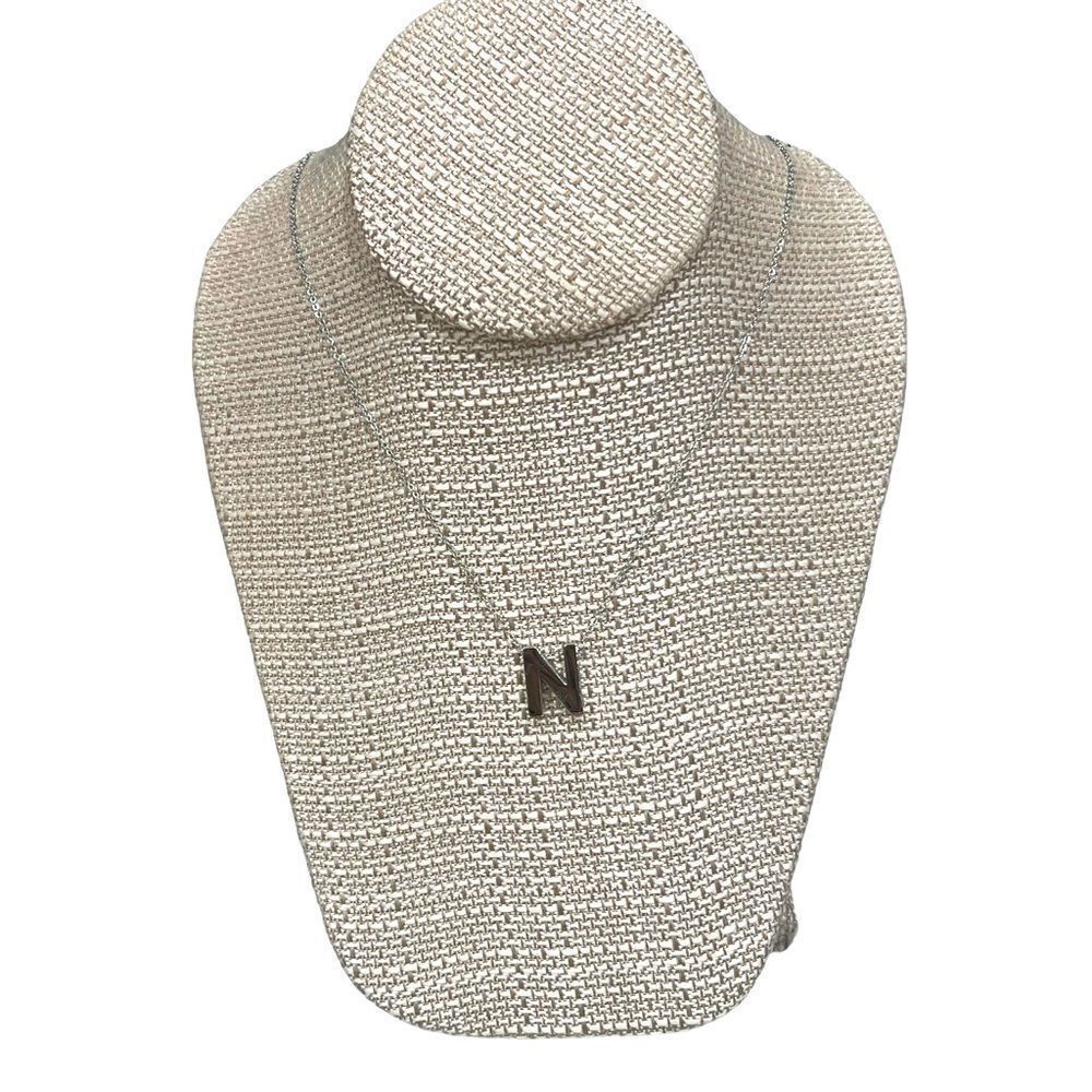 Silver Tone Stainless Steel  initial Pendant necklace Letter N
